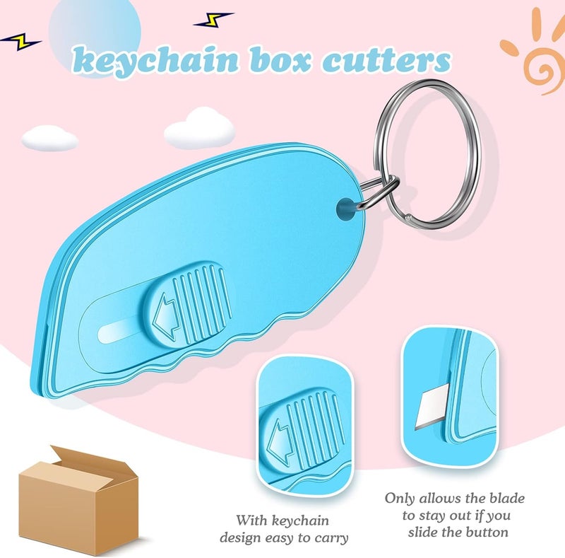 Minatee 12 Pack Mini Box Cutter Portable Mini Keychain Box Cutter with Auto Retractable Blade Pocket Utility Knives Small Letter Opener for Opening Packages(Classical Color) - Image 2